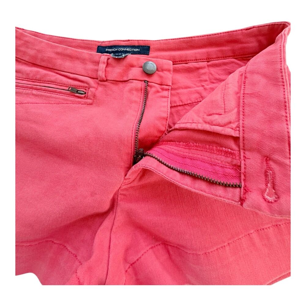 French Connection Melon Pink Denim Shorts ✨ Zipper Pockets sz 6 - Picture 2 of 8